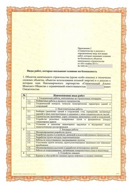 Приложение к свидетельству о допуске к определенному виду или видам работ Кировский СРО в строительстве